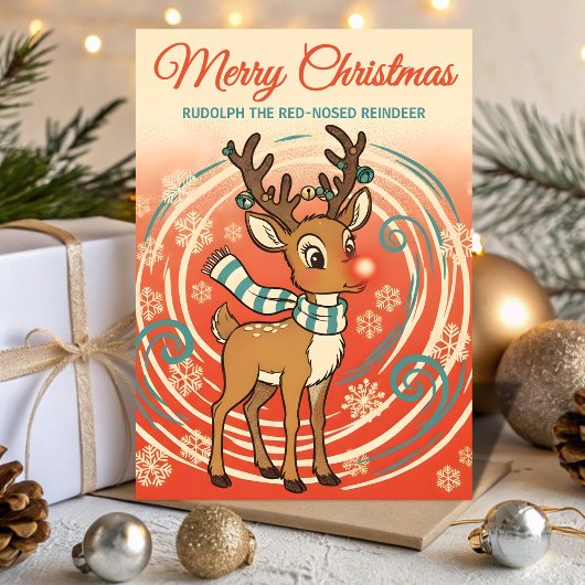 Retro Rudolph in a Blizzard Christmas シーズンカード