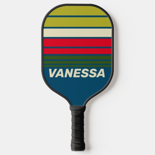 Retro Rugby Horizon Striping with Name ピックルボールラケット (正面)