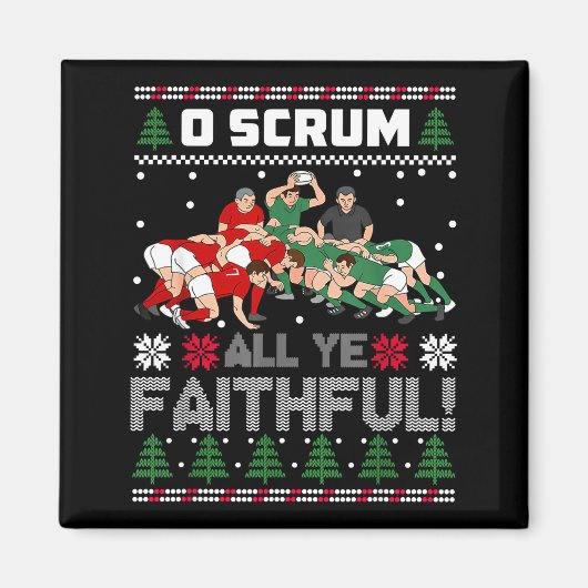 Retro Rugby O Scrum All Ye Faithful Ugly Merry Chr マグネット (正面)
