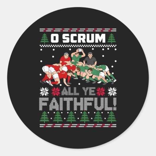 Retro Rugby O Scrum All Ye Faithful Ugly Merry Chr ラウンドシール (正面)