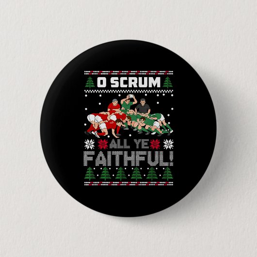 Retro Rugby O Scrum All Ye Faithful Ugly Merry Chr 缶バッジ (正面)