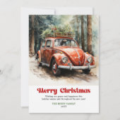 Retro rustic Christmas scene red car greeting シーズンカード (正面)