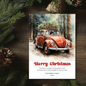 Retro rustic Christmas scene red car greeting シーズンカード