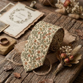 Retro Rustic Floral Olive Green Vine Pattern ネクタイ