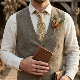 Retro Rustic Floral Olive Green Vine Pattern ネクタイ