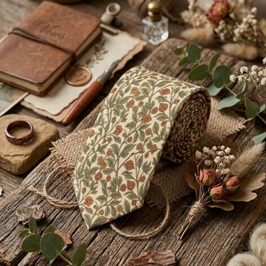 Retro Rustic Floral Olive Green Vine Pattern ネクタイ
