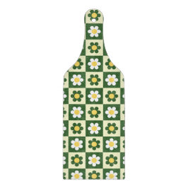 Retro Sage Green and Cream Daisy Checkerboard  カッティングボード