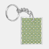 Retro Sage Green and Cream Daisy Checkerboard  キーホルダー (正面左)