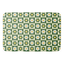 Retro Sage Green and Cream Daisy Checkerboard 