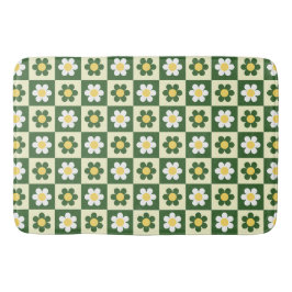 Retro Sage Green and Cream Daisy Checkerboard  バスマット