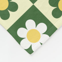 Retro Sage Green and Cream Daisy Checkerboard 