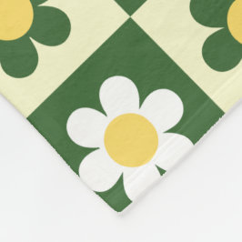 Retro Sage Green and Cream Daisy Checkerboard  フリースブランケット