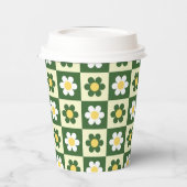 Retro Sage Green and Cream Daisy Checkerboard  紙コップ (左)