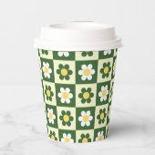 Retro Sage Green and Cream Daisy Checkerboard  紙コップ (裏面)