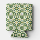 Retro Sage Green and Cream Daisy Checkerboard  缶クーラー (裏面)