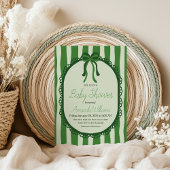 Retro Sage Green Stripes Bow Baby Shower 招待状