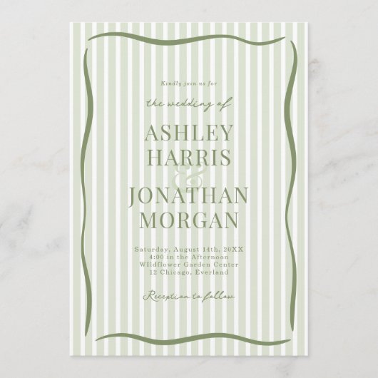 Retro Sage Green Wedding 招待状 (正面)