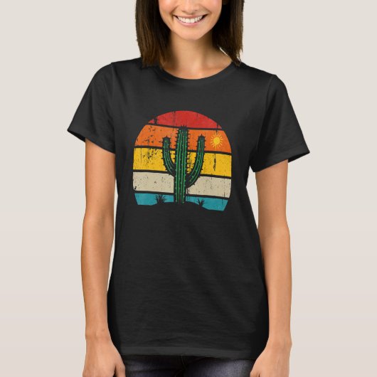 Retro Saguaro Cactus Cactus Sunset Opuntia Cactace Tシャツ (正面)