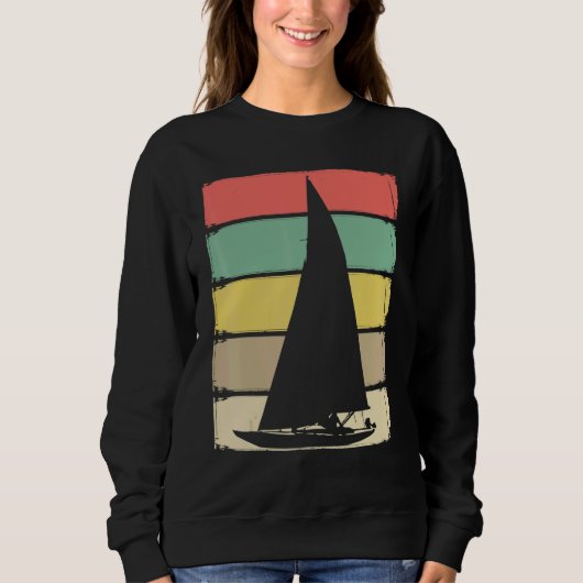 Retro Sailboat Skipper Ship Catamaran Yacht Sail S スウェットシャツ (正面)