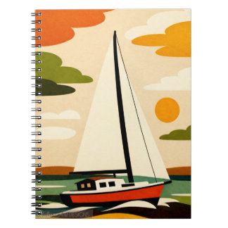 Retro Sailboat Sunset Illustration ノートブック