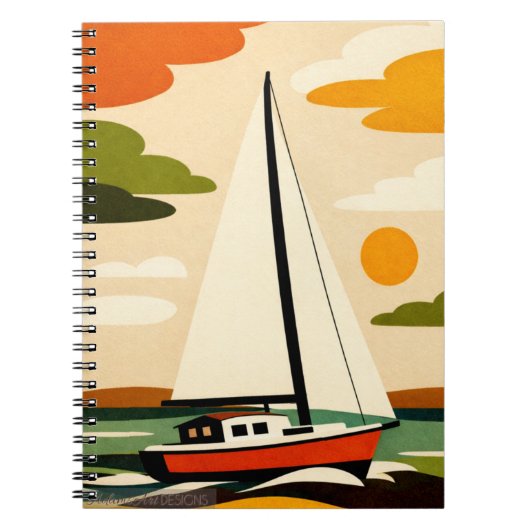 Retro Sailboat Sunset Illustration ノートブック (正面)