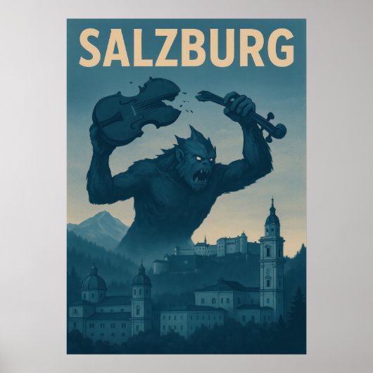 Retro Salzburg Monster Attack Travel Poster ポスター (正面)