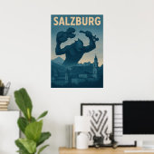 Retro Salzburg Monster Attack Travel Poster ポスター (ホームオフィス)