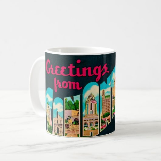 Retro San Antonio Postcard Mug コーヒーマグカップ (正面左)