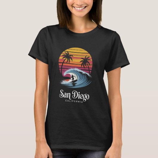 Retro San Diego California Beach Vibes Summer Brea Tシャツ (正面)