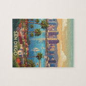 Retro San Diego California Coastal Skyline  ジグソーパズル (横)