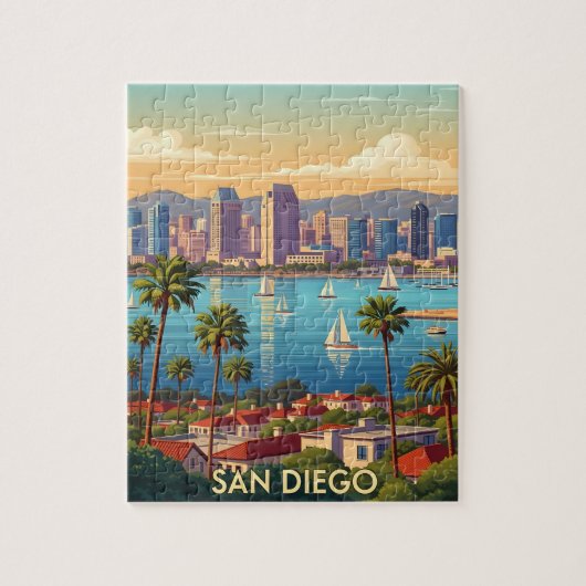 Retro San Diego California Coastal Skyline  ジグソーパズル (縦)