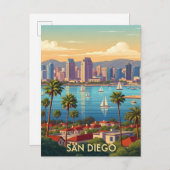 Retro San Diego California Coastal Skyline  ポストカード (正面/裏面)