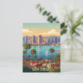 Retro San Diego California Coastal Skyline  ポストカード (スタンド正面)