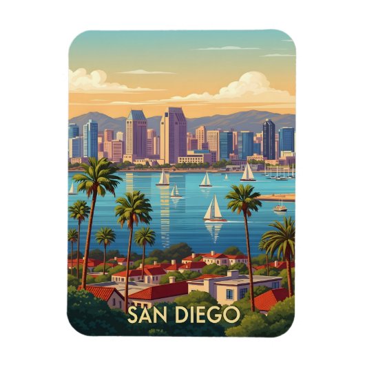 Retro San Diego California Coastal Skyline  マグネット (縦)
