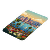 Retro San Diego California Coastal Skyline  マグネット (左側)