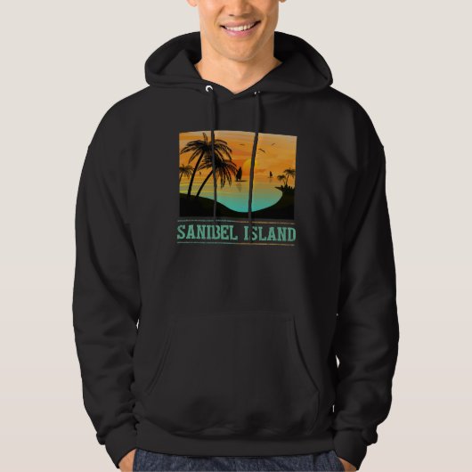 Retro Sanibel Island Florida Tropical Sunset Beach パーカ (正面)
