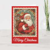 Retro Santa Claus Christmas Postage Stamp シーズンカード (正面)