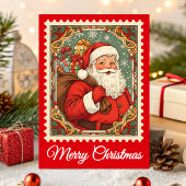 Retro Santa Claus Christmas Postage Stamp シーズンカード