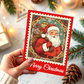 Retro Santa Claus Christmas Postage Stamp シーズンカード