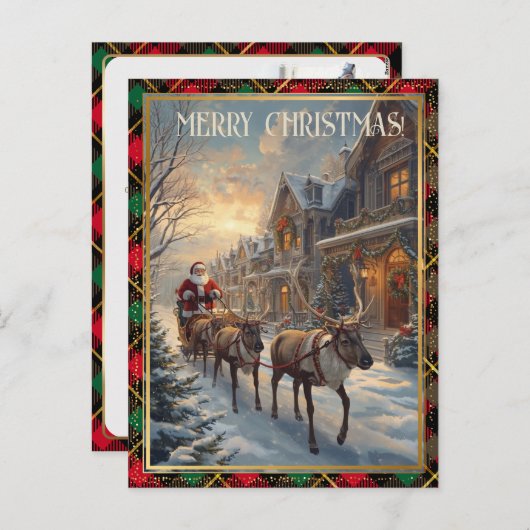 Retro Santa Claus Custom Address Classic Christmas シーズンポストカード (正面/裏面)