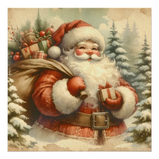 Retro Santa Claus Illustration フォトプリント (正面)