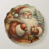 Retro Santa Claus Illustration ラウンドクッション (裏面)