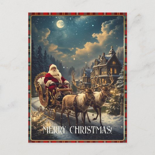 Retro Santa Custom Photo Address Classic Christmas シーズンポストカード (正面)