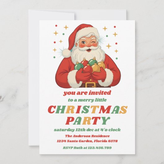 Retro Santa Editable Christmas Party 招待状 (正面)