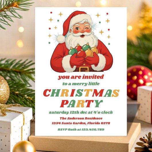 Retro Santa Editable Christmas Party 招待状