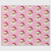 Retro Santa Face Christmas Pink ラッピングペーパー (フラット)