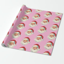 Retro Santa Face Christmas Pink ラッピングペーパー