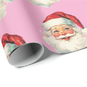 Retro Santa Face Christmas Pink ラッピングペーパー (ロールコーナー)
