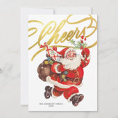 Retro Santa Gold Script Cheers Non-Photo Christmas シーズンカード (正面)