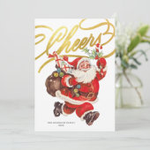 Retro Santa Gold Script Cheers Non-Photo Christmas シーズンカード (スタンド正面)